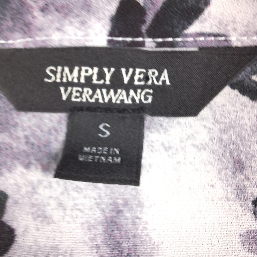 Simply Vera Vera Wang Blouse Womens Small Purple Ditsy Floral Drawstring Fairy‎ - Picture 3 of 9